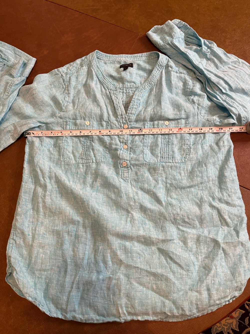 Talbots Light Turquoise Casual Button-Front 100% Linen Top Size Medium - Picture 5 of 6